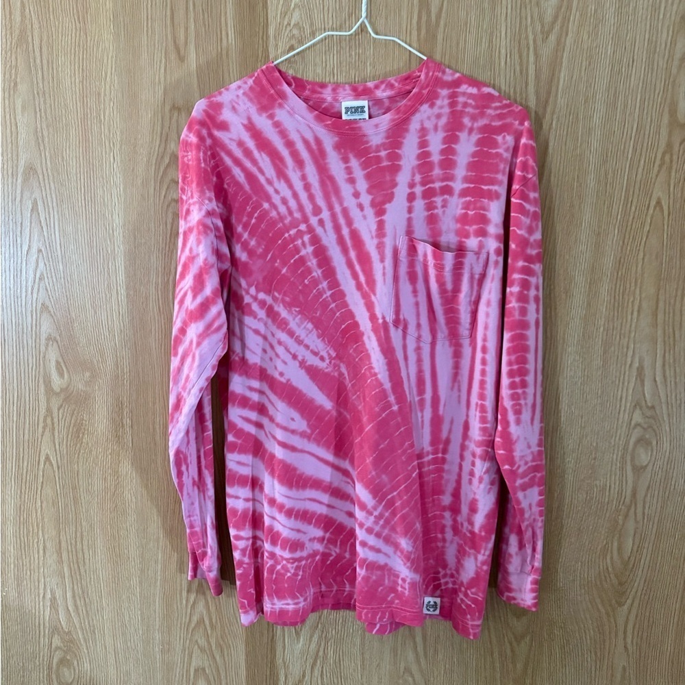 PINK Tie-Dye Athletic Crew Extra Long Top